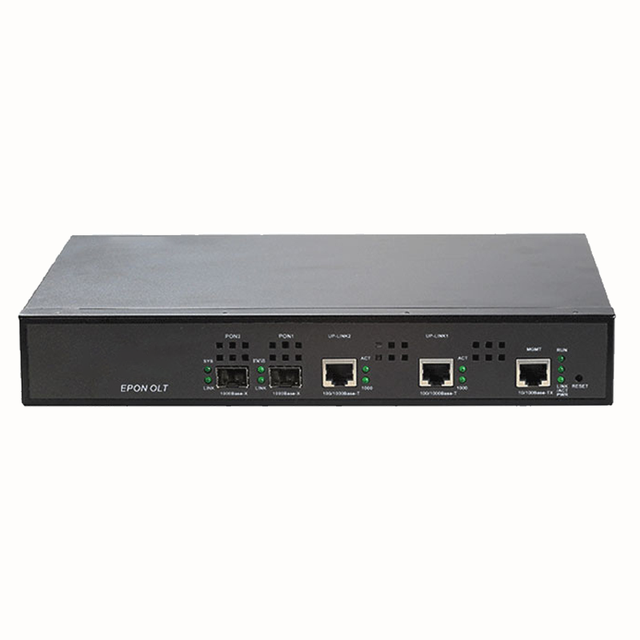 1U Rack-mounted 2-PON EPON OLT with 2 SFP PON Ports 2 1000M Uplink Ports - Support 64-128 ONUs 20km Transmission