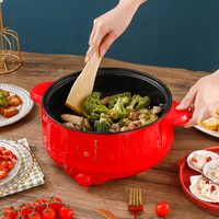 Marmite électrique Portable et poêle à frire avec couvercle en verre rouge pour cuiseur à vapeur