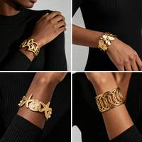 Bracelet jonc ouvert large style européen et américain, en émail doré, bijou vintage de niche, accessoire haut de gamme en acier inoxydable électroplaqué