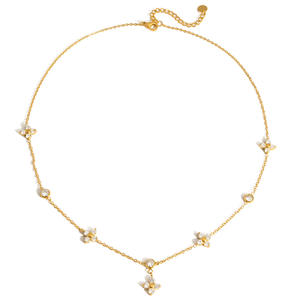 สร้อยคอจี้รูปใบโคลเวอร์ QISEN ดีไซน์สวยงาม ทำจากทอง 316L สแตนเลสสตีล ประดับเพชรซิคอนแบบซ้อนกัน กันน้ำ เครื่องประดับแฟชั่นสำหรับผู้หญิง - Product Image 6