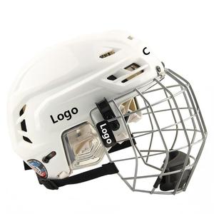 Casco da Hockey su Ghiaccio Professionale con Logo Personalizzato e Griglia Facciale in Acciaio, Protezione Regolabile per Adulti e Giovani, Bianco - Product Image 1