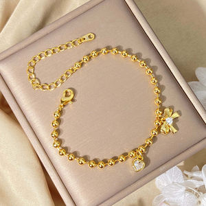 Trendy 18K Gold Plated Cute <b>Bracelets</b> 3MM Beads Charm Heart Bowknot <b>Bracelet</b> for Women - Product Image 5
