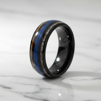 Bague en tungstène plaqué noir de 8 mm pour homme, incrustée de bois de cerf, de bois et de lignes de poisson, polie en forme de dôme, unisexe, tendance, pour fiançailles et mariage