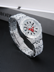 Reloj de Pulsera de Cuarzo Unisex con Esfera Redonda y Diseño de Toro, Estilo Hip Hop, Decoración de Diamantes, Moda Urbana - Product Image 4