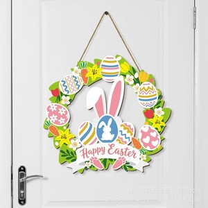 Easter Wooden Wreath Round Rabbit <b>Egg</b> <b>Decoration</b> Door Hanging Home Decor Durable Farmhouse Sign Colorful Spring Party Use - Product Image 2