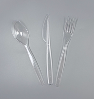 Ensemble de couverts jetables en plastique BPI PS 3.6G pour restaurants aériens, avec fourchette, couteau, cuillère et serviette, pour dégustation de plats