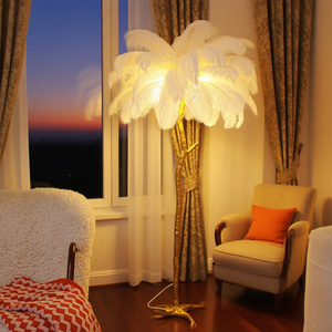 Lampe de chevet de luxe JACKSUN pour chambre de princesse, décoration de branche d'arbre en cuivre, lampadaires en plumes - Product Image 2