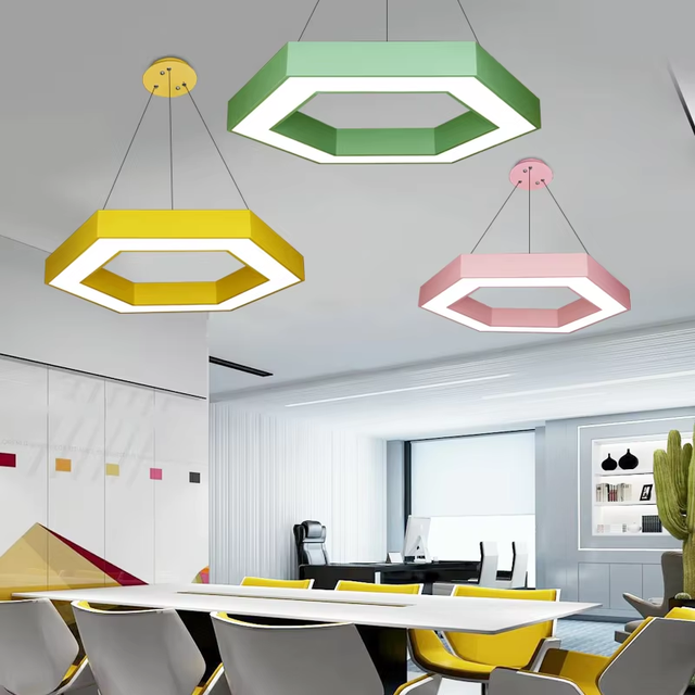 Modern LED Aluminum Hexagon Adjustable Height Pendant Light for Room Office Restaurant Hotel Decoration Easy Hanging Commercial