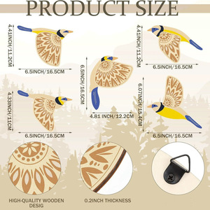 5 חתיכות עץ ציפור מעופפת קישוט קיר חובבי ציפורים תליון אמנות ביתית - Product Image 2