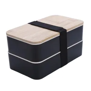 Caixa de bambu para almoço, tipo japonês, caixa de madeira para trabalho de escritório, conjunto portátil de faca, garfo e colher, canudo de trigo