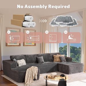 Modern Cloud Couch U-Shaped Sectional Black Corduroy Boneless Modular Floor for Living Room Apartment - Product Image 2