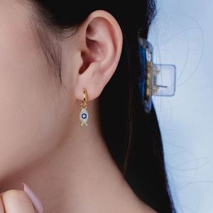 Dylam Summer Ocean Style New Arrival Designer Fine Jewelry S925 <b>Silver</b> Sapphire 5A Zirconia Fish Shape Dangle <b>Hoop</b> Earrings - Product Image 2