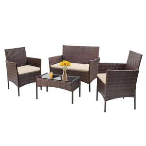 आधुनिक 4-टुकड़ा आउटडोर इंटीरियर के लिए फर्नीचर सेट रतन चेयर विचर सोफे गार्डन बातचीत बिस्ट्रो इनडोर आउटडोर उपयोग के लिए - Product Image 1