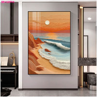 Peinture murale de paysage marin en porcelaine de cristal, art moderne pour salon, hôtel de luxe, thème coucher de soleil