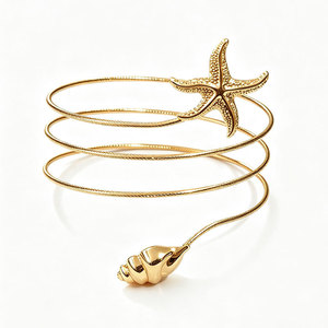 Gold Plated Starfish Shell <b>Cuff</b> Bracelet With Pearl Women's Bohemia Style Adjustable <b>Arm</b> Band Jewelry - Product Image 6
