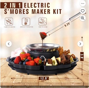 Appareil électrique 2-en-1 pour S'mores et <span class=keywords><strong>fondue</strong></span> au chocolat, rôtisseur de guimauves d'extérieur, avec plateaux de service en acier inoxydable et ensemble de fourchettes, pour fêtes - Product Image 6