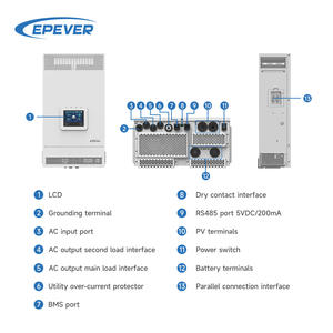 Pour <span class=keywords><strong>Epever</strong></span> 3.<span class=keywords><strong>5KW</strong></span> MPPT onduleurs solaires hybrides hors réseau 24Vdc 220Vac onde sinusoïdale Pure sortie unique pour Batteries au Lithium - Product Image 2