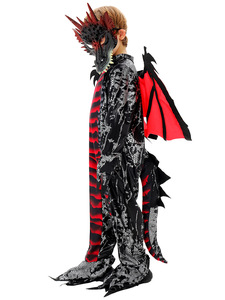 Costume de squelette de dinosaure, combinaison de dragon noir effrayant pour garçon avec masque et ailes, déguisement de dinosaure médiéval pour enfant pour fête costumée - Product Image 3