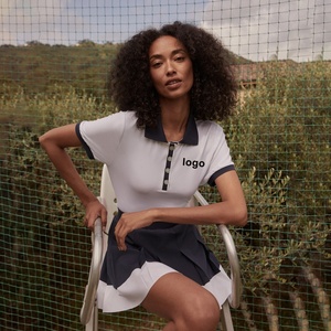 Ensemble de sport pour femme, sexy, style Tenniscore, avec jupe polo de golf à demi-zip, en polyester respirant et à séchage rapide, plissé, pour l'entraînement, avec logo personnalisé - Product Image 1