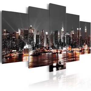 Tableau mural sur toile 5 panneaux : Coucher de soleil de <span class=keywords><strong>New</strong></span> <span class=keywords><strong>York</strong></span> – Paysage urbain moderne encadré pour la décoration de salon - Product Image 2