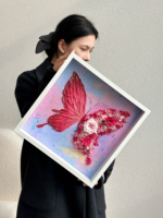 Nouveau Cadre Photo Papillon Peint à la Main avec Roses Éternelles et Hortensias pour Décoration Intérieure