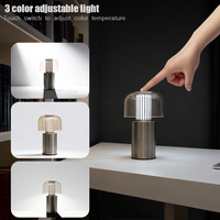Lampe de table LED tactile rechargeable moderne et personnalisable, à intensité variable, gris fumé, en forme de champignon, pour camping, restaurant et décoration de bureau