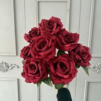 Bouquet de 9 roses artificielles en soie PPS, effet réaliste, 48 cm, toucher naturel, pour décoration de table de mariage - Grande Vente