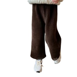 Tongxingyuan Girls Fleece Lined Ribbed Wide Leg Pants Thickened One Piece Solid Color Cotton Knitted Autumn Winter 2025 - Product Image 5