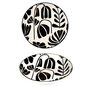 Piatto Fondo in Ceramica con Linea Lime Intrecciata, Diametro [Specificare Diametro] 20CM BIANCO CON DECORAZIONI NERE - Product Image 1