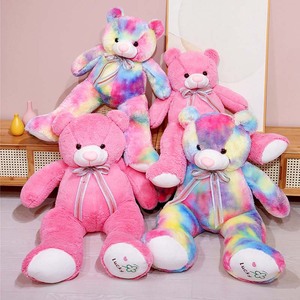 Oso de Peluche Suave con Diseño Tie-Dye Arcoíris <span class=keywords><strong>Rosa</strong></span>, Muñeco de Peluche con Lazo, Oso de Peluche Grande y Esponjoso - Product Image 3