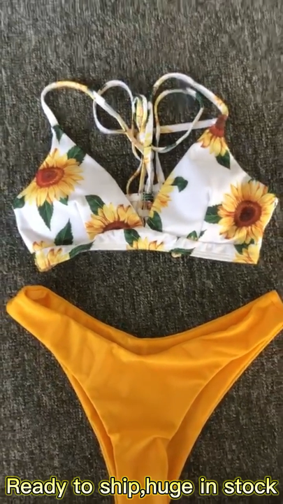 2024 Sunflower Printed Bikini Set Sexy Swimwear Women Push up