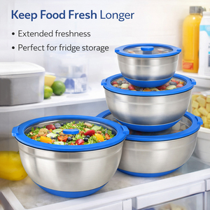 Ensemble de bols à mélanger pratiques <span class=keywords><strong>en</strong></span> acier inoxydable 304 de 5 QT, grands bols profonds empilables <span class=keywords><strong>en</strong></span> métal pour la préparation des aliments, la cuisson, le travail quotidien <span class=keywords><strong>en</strong></span> cuisine - Product Image 4