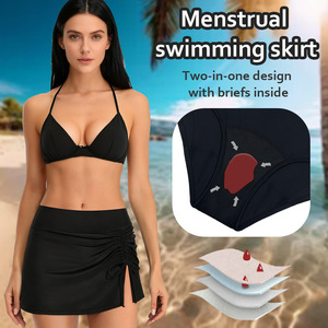 ST006 Womens Chiffon Drawstring Culotte <strong>Swim</strong> <strong>Skirt</strong> <strong>with</strong> Anti-Exposure Tummy-Hiding Slit Design 2-Piece Set - Product Image 1
