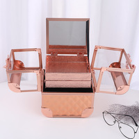 Trousse de Maquillage Portable Vintage en Aluminium Grande Capacité, Légère et Translucide, à Double Ouverture, Multi-couches, avec Serrure, pour Extérieur
