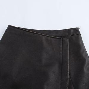 2024 automne mode Faux <span class=keywords><strong>cuir</strong></span> Double boutonnage taille haute plissé Culottes rétro décontracté élégant Sexy femmes <span class=keywords><strong>jupe</strong></span> - Product Image 3