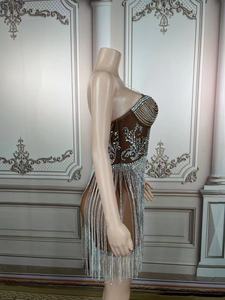 Undefined A6991 Luxury strass <span class=keywords><strong>Mini</strong></span> Party Dress <span class=keywords><strong>trasparente</strong></span> sottile strass strass abiti strass - Product Image 3