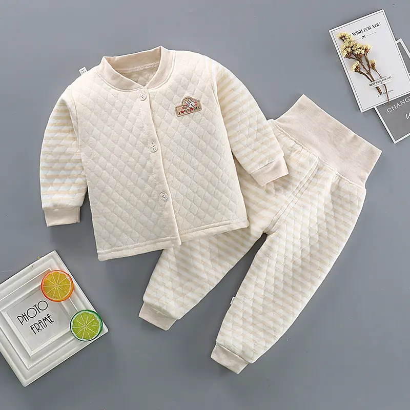 Kinder warme Unterwäsche Set Winter geste ppte Baumwolle Baby verdicken Mantel Unterwäsche Kleidungs stück hohe Taille Kleidung tragen
