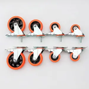 Roulette pivotante de 3, 4 et 5 pouces pour chariot de service moyen, plaque supérieure orange pvc, roue fixe