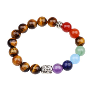 Tiger's Eye Agate <b>Bead</b> <b>Bracelet</b> With Buddha Charm Unisex Natural Stone Jewelry Everyday Wear - Product Image 3