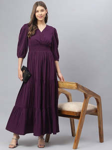 Women's Solid Wrap Fit and Flare V-Neck Maxi <b>Dress</b> for Woman Festive Fancy Casual Outfit Trending Stylish Long One Piece <b>Dresses</b> - Product Image 1