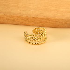 แหวนแฟชั่นดีไซน์มินิมอล หนา ชุบทอง 18K สแตนเลสสตีล ลายใบไม้แบบเปิด ปรับขนาดได้ สำหรับผู้หญิง - Product Image 6