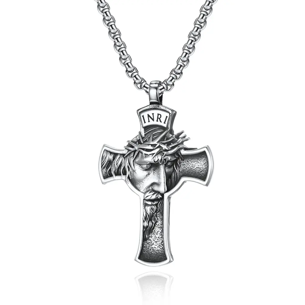 Collier pendentif Vintage Hiphop en acier inoxydable, collier croix jésus