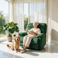 Fauteuil inclinable manuel extensible en velours, idéal pour la détente, canapé une place pour salon, mobilier adapté aux personnes âgées