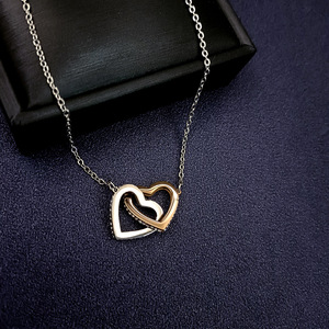 Collana da Donna con Doppio Cuore in Acciaio Inossidabile 316L con Zirconi, Gioielli alla Moda - Product Image 2