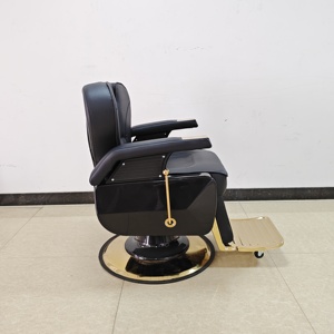 Sillón de Barbería DM de Cuero Sintético Reclinable con Reposapiés Ajustable, Bomba Hidráulica y Base Redonda, Mueble de Salón Contemporáneo - Product Image 5