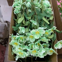 LO-1293 Lot de 3 tulipes en soie orange pastel à fleurs ouvertes pour décoration florale douce de mariage, hôtel, buffet et intérieur d'appartement