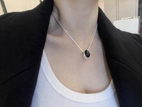 Pendentif en argent 925 noir en forme d'œuf avec collier goutte d'eau double face, accessoires de mode