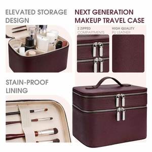 Custom LOGO <b>Large</b> Capacity Travel Cosmetic Storage <b>Bags</b> Vegan Leather <b>Makeup</b> Case Organizer With Divider and Handle - Product Image 3