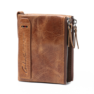 Factory Wholesale RFID Blocking Vintage Trifold <strong>Wallet</strong> Genuine Leather with <strong>Zip</strong> Coin Pocket <strong>Wallets</strong> - Product Image 1