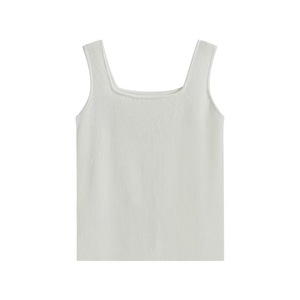 Camiseta sin mangas de punto acanalado para mujer, color blanco roto, capa interior sin mangas, ropa informal de primavera - Product Image 3